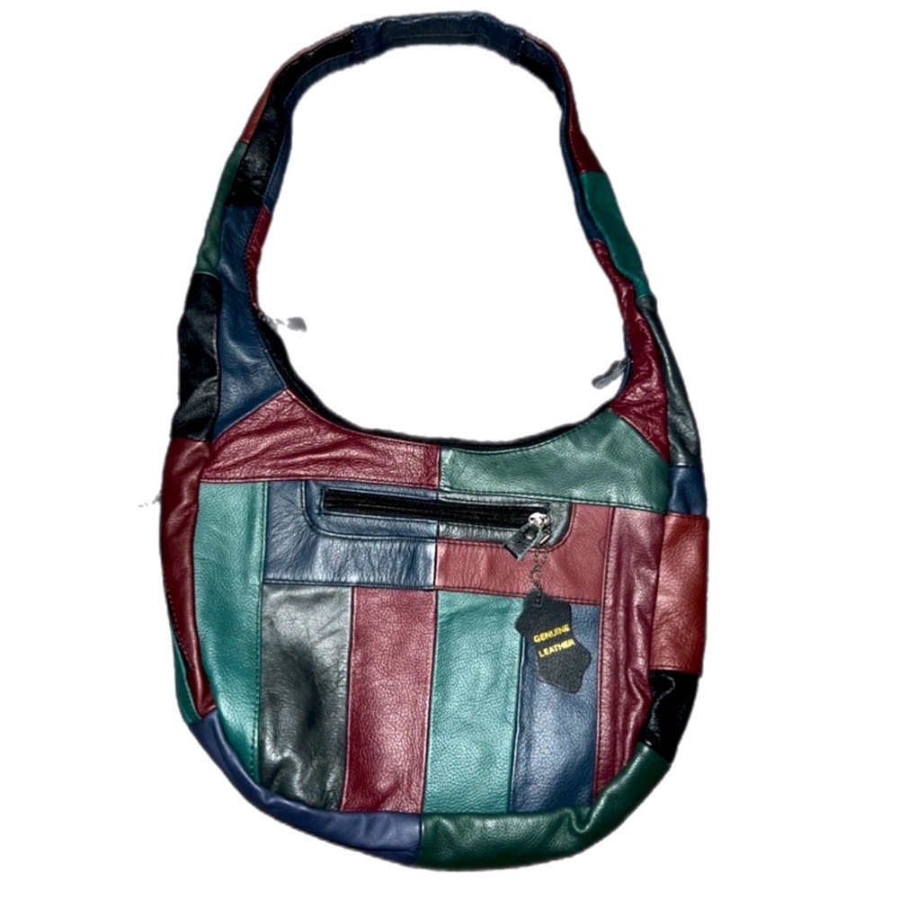 Vintage Genuine Leather Patchwork Colorblock Buck… - image 1